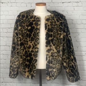 Tahari Faux Fur Leopard Print Jacket